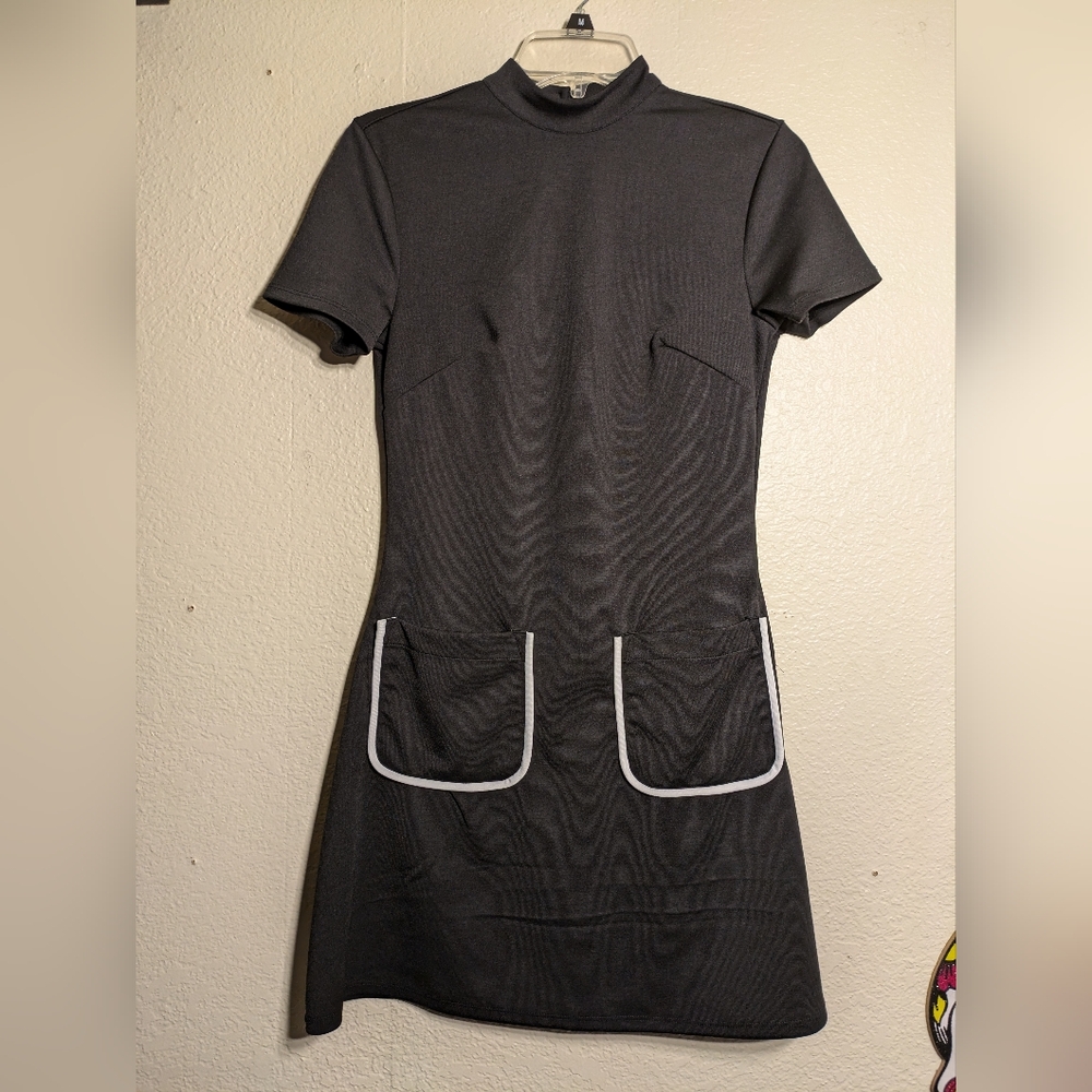 Smack Parlour Black Sheath Mini Dress with Mock Neck and Short Sleeves Size S